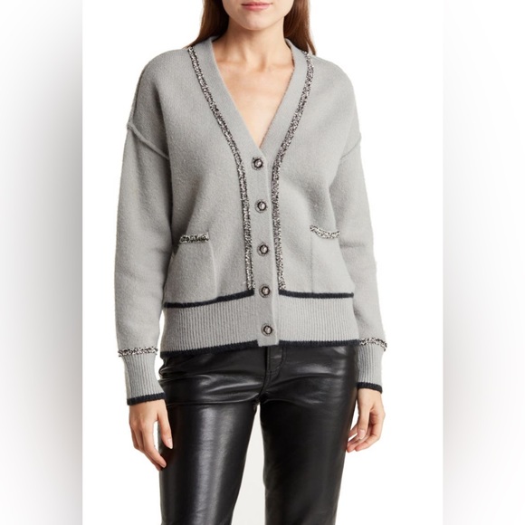 Grey Collective Metallic Trim Botton Front Cardigan - Picture 1 of 5